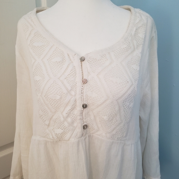 White Boho Long Sleeve Peasant Top Medium - Picture 5 of 14